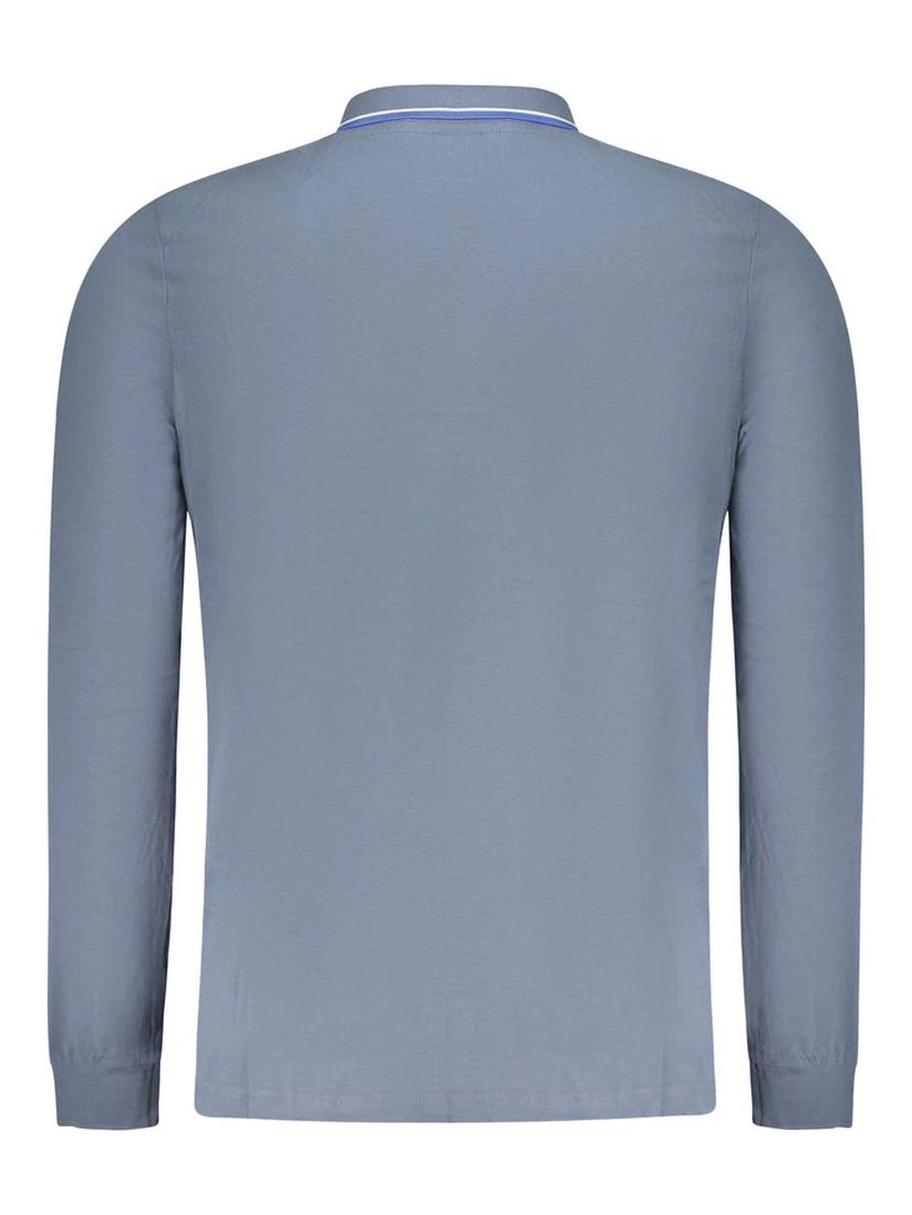 Blue Cotton Men Polo Shirt