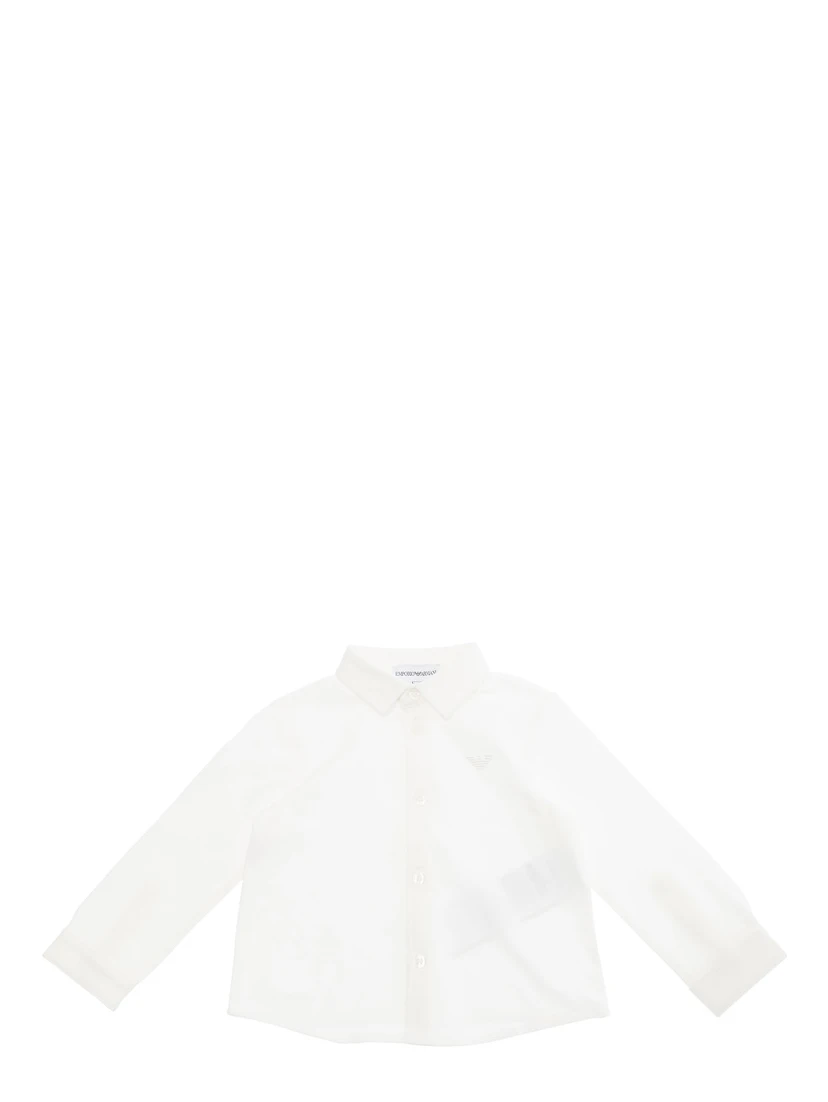 White Shirt with Classic Collar and Tonal Logo Embroidery on the Front in Cotton Baby