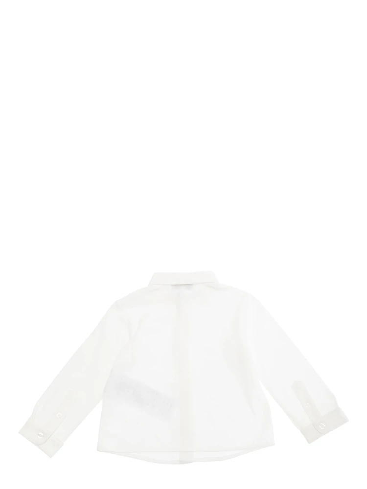 White Shirt with Classic Collar and Tonal Logo Embroidery on the Front in Cotton Baby alternative