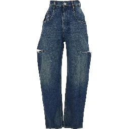 Blue Five-Pocket Style Jeans with Rips in Cotton Denim Woman