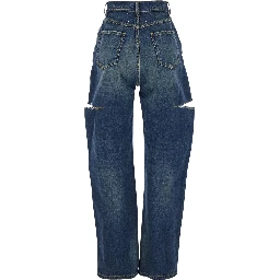 Blue Five-Pocket Style Jeans with Rips in Cotton Denim Woman