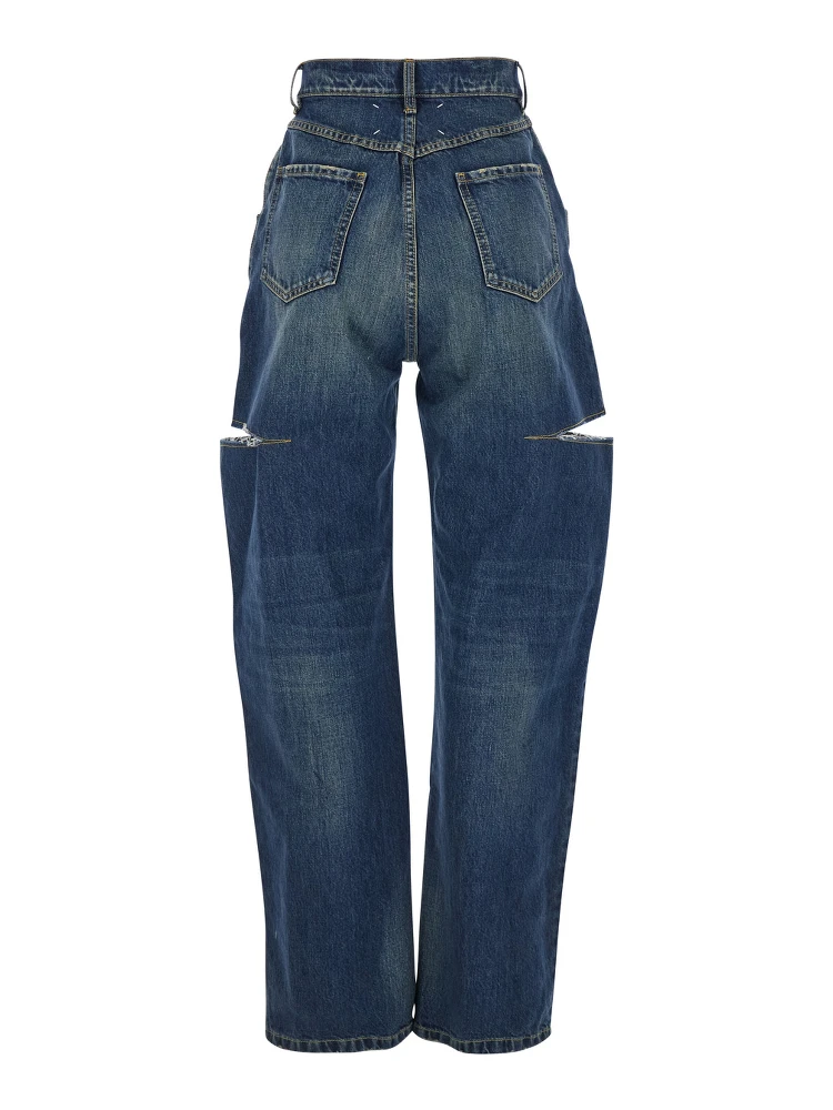 Blue Five-Pocket Style Jeans with Rips in Cotton Denim Woman alternative