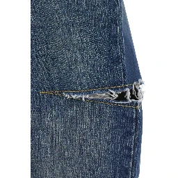 Blue Five-Pocket Style Jeans with Rips in Cotton Denim Woman