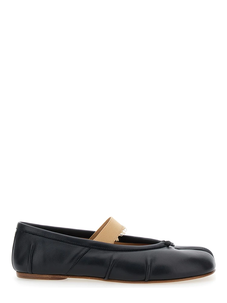 Black Ballet Flats with Band Design and Tabi Toe in Leather Woman