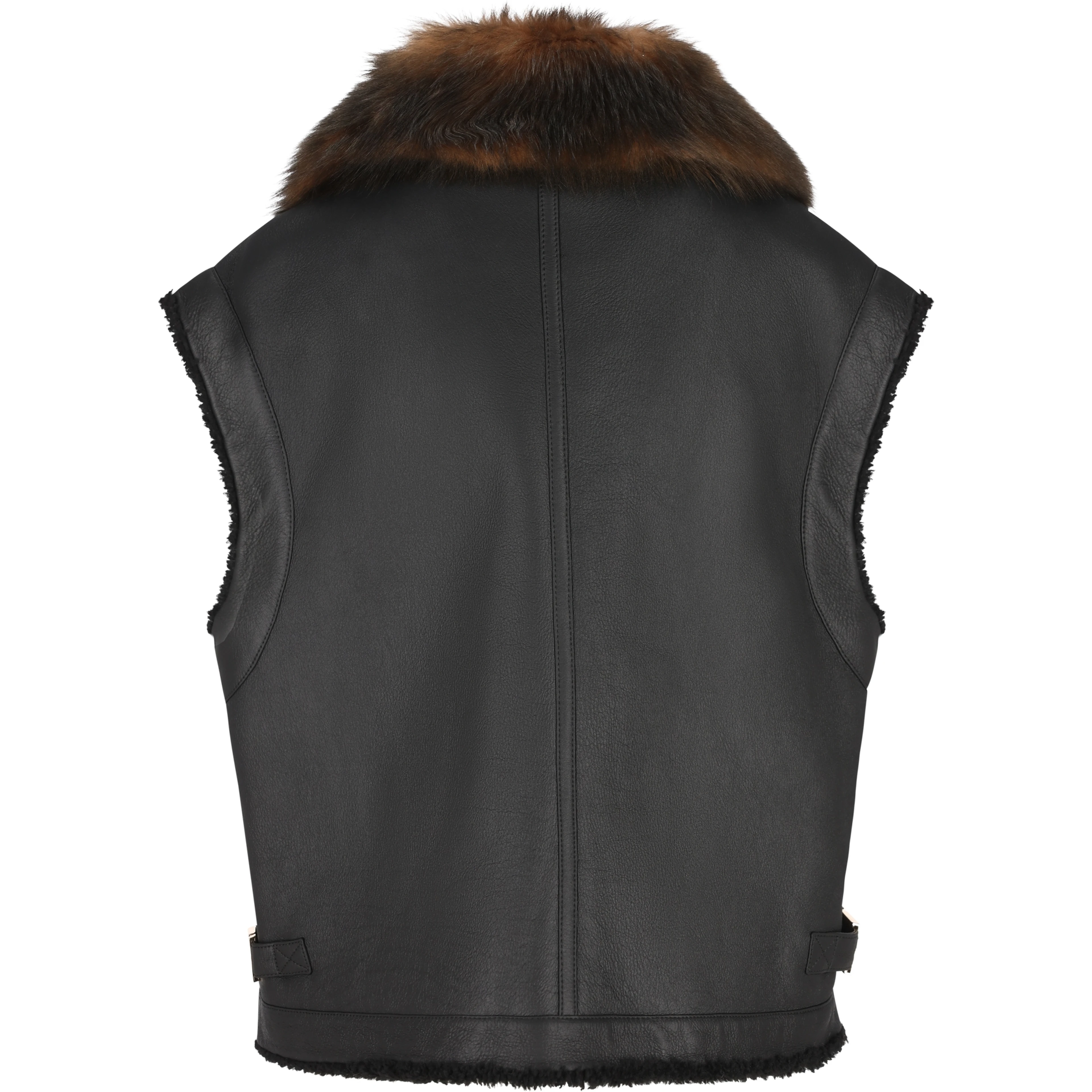 Fur-collar logo leather gilet