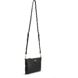 Black grained leather zipped bag