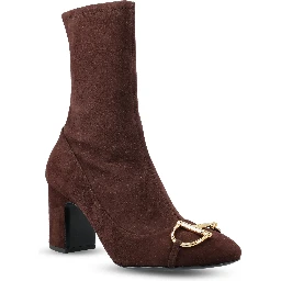 Ankle boot with half Horsebit in dark brown suede