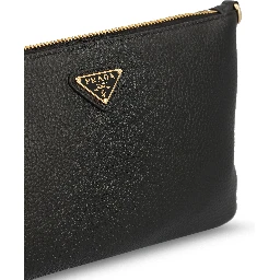 Black grained leather zipped bag