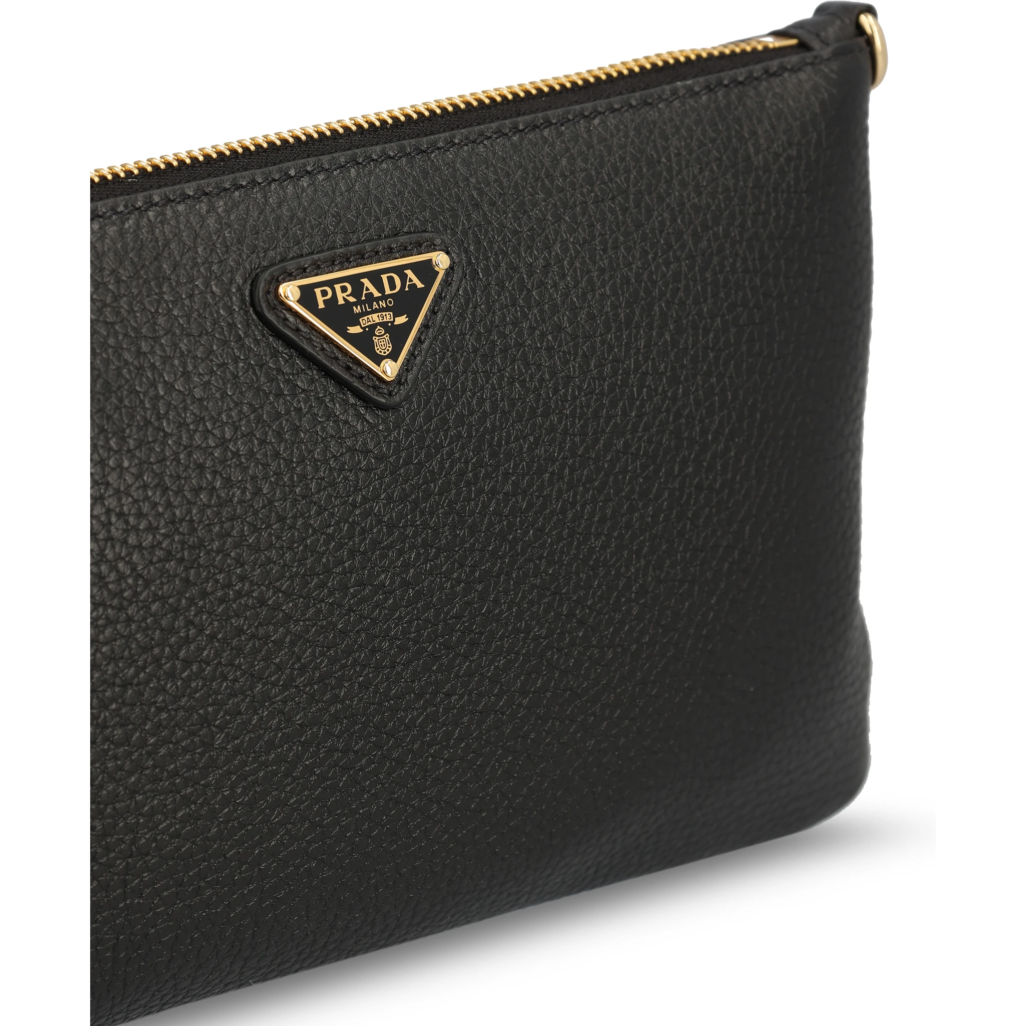 Black grained leather zipped bag