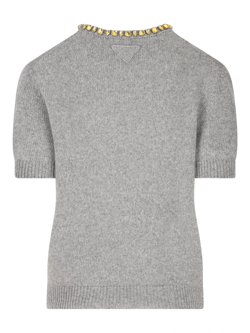 crystal-embellished knitted T-shirt