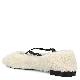Shearling cross-strap ballerina flats