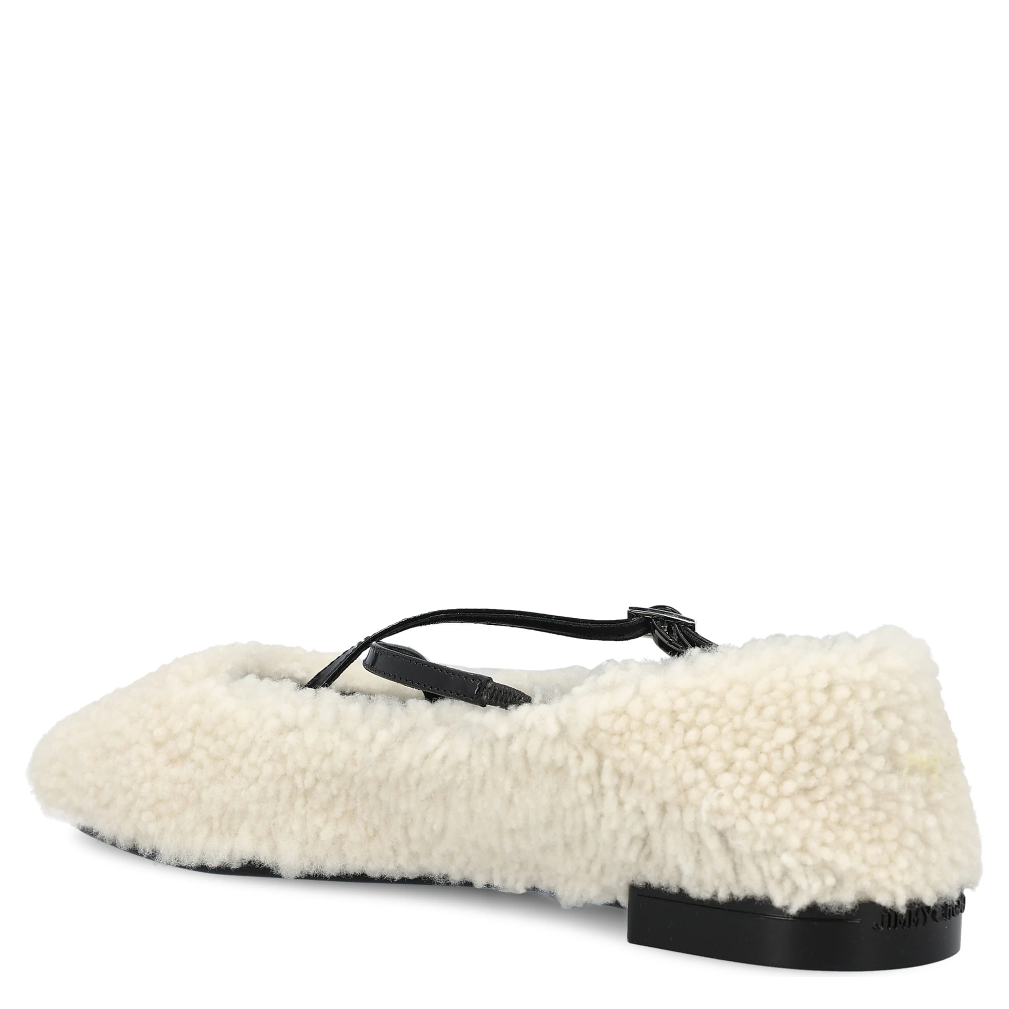Shearling cross-strap ballerina flats