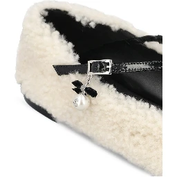 Shearling cross-strap ballerina flats