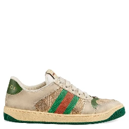 Screener sneakers in leather and GG canvas with green and red Web stripes