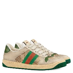 Screener sneakers in leather and GG canvas with green and red Web stripes