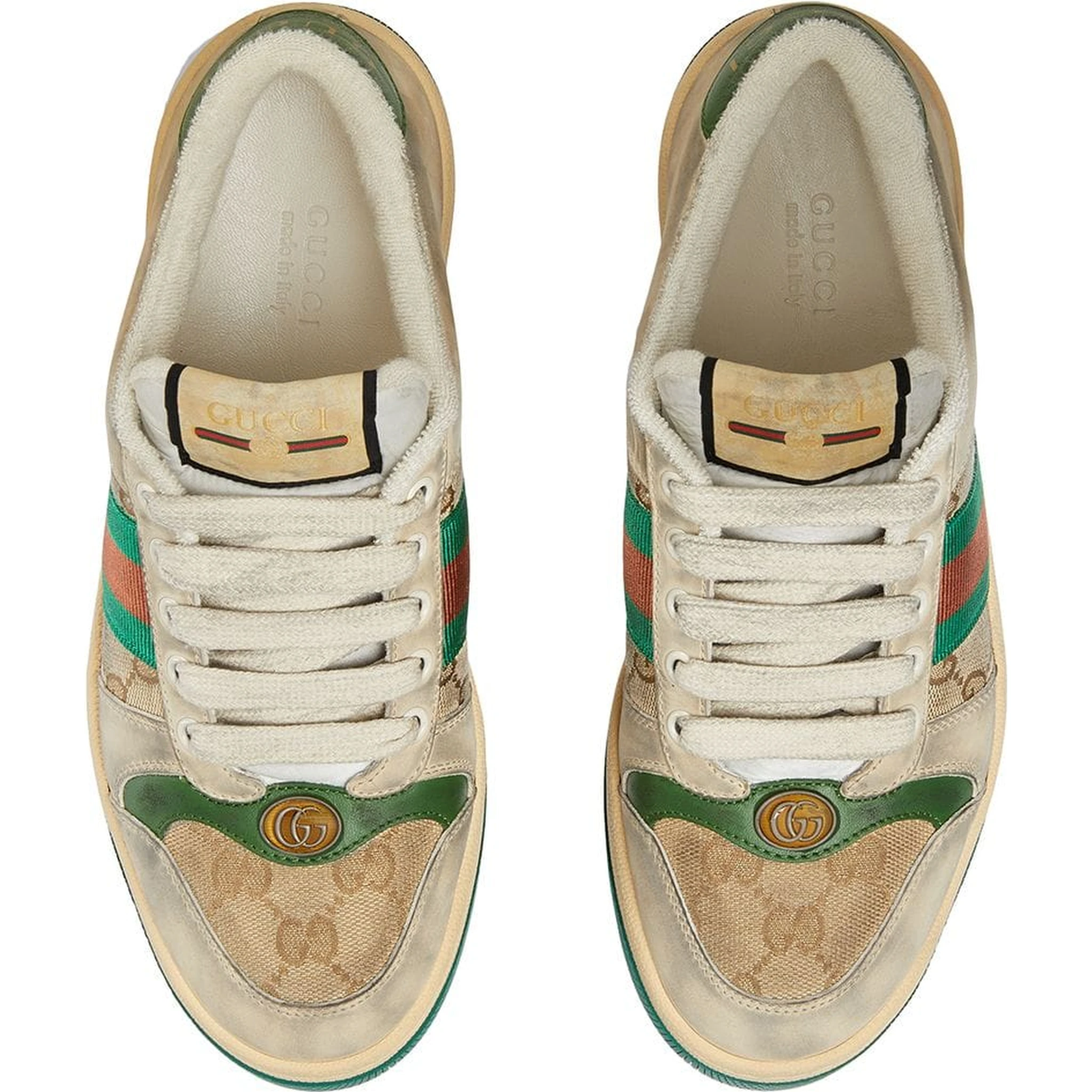 Screener sneakers in leather and GG canvas with green and red Web stripes