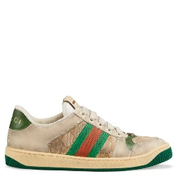 Screener sneakers in leather and GG canvas with green and red Web stripes