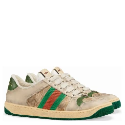 Screener sneakers in leather and GG canvas with green and red Web stripes