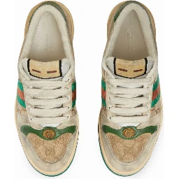 Screener sneakers in leather and GG canvas with green and red Web stripes