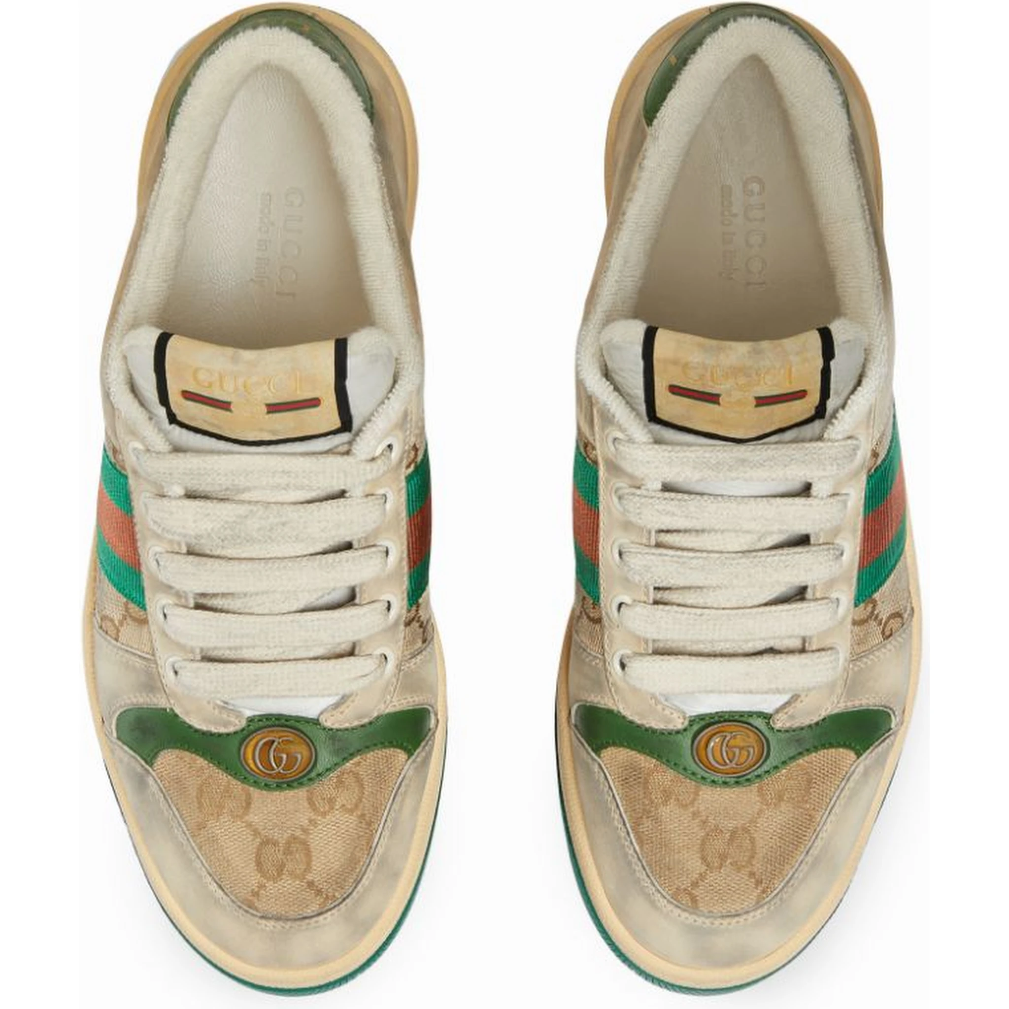 Screener sneakers in leather and GG canvas with green and red Web stripes