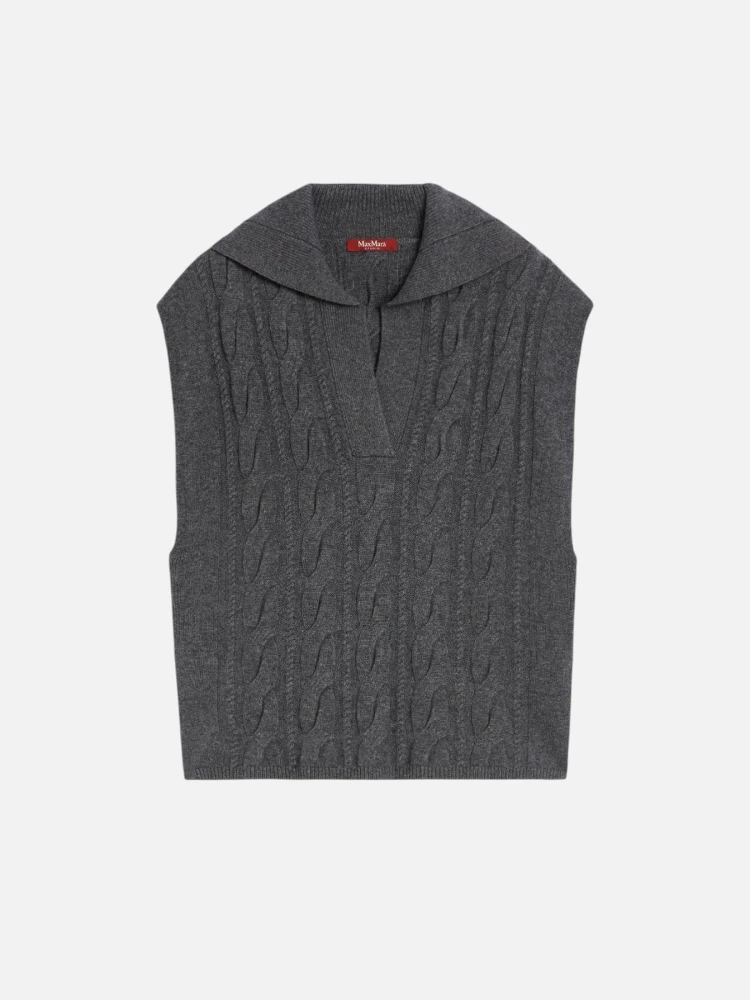 Polo-collar Cable-knit Vest