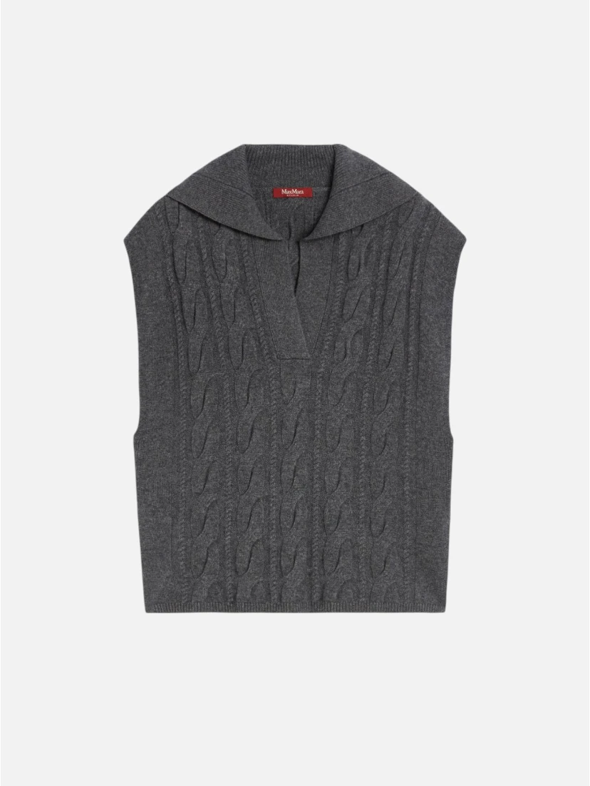 Polo-collar Cable-knit Vest