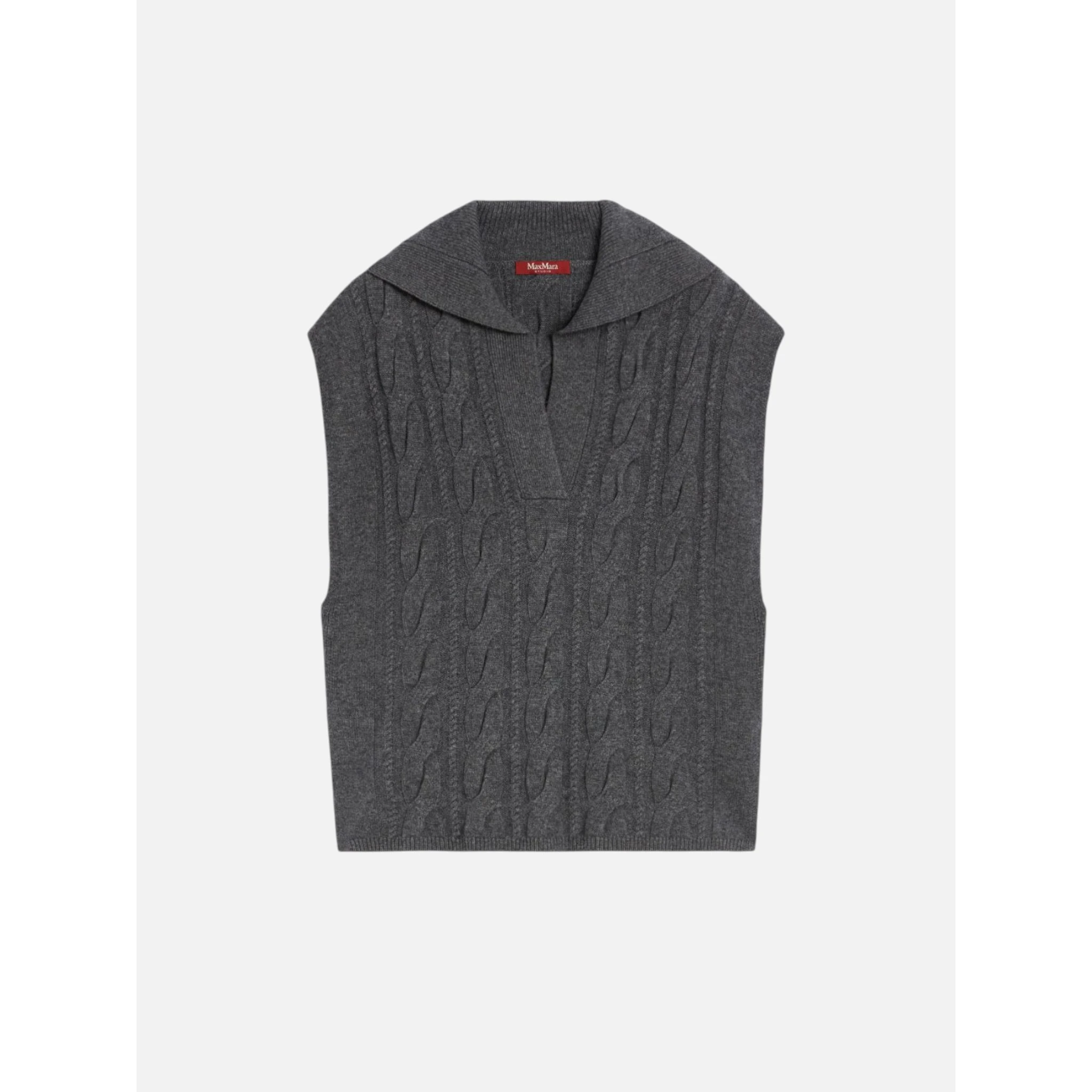 Polo-collar Cable-knit Vest