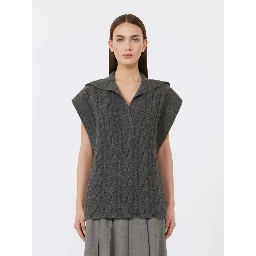 Polo-collar Cable-knit Vest