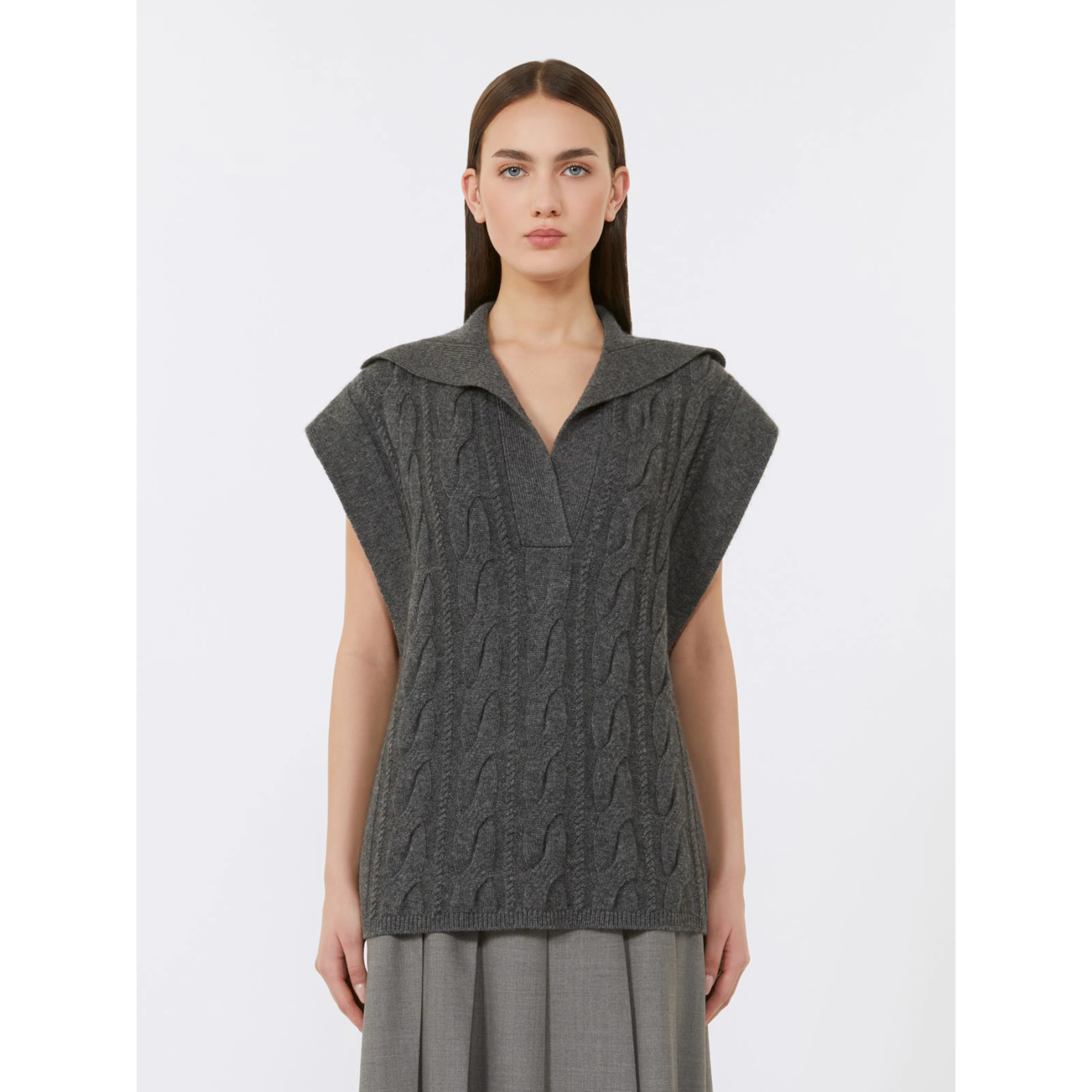 Polo-collar Cable-knit Vest