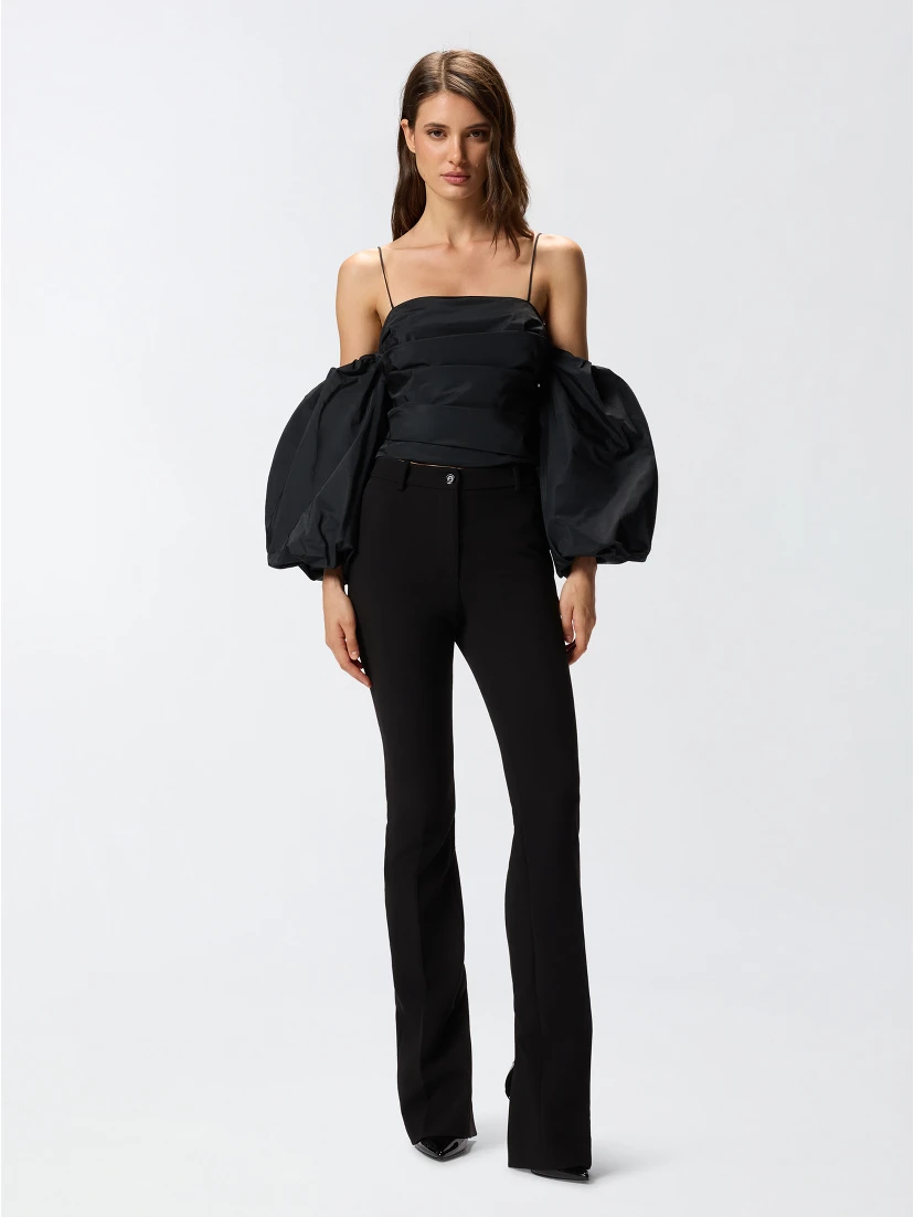 Balloon-sleeve draped top