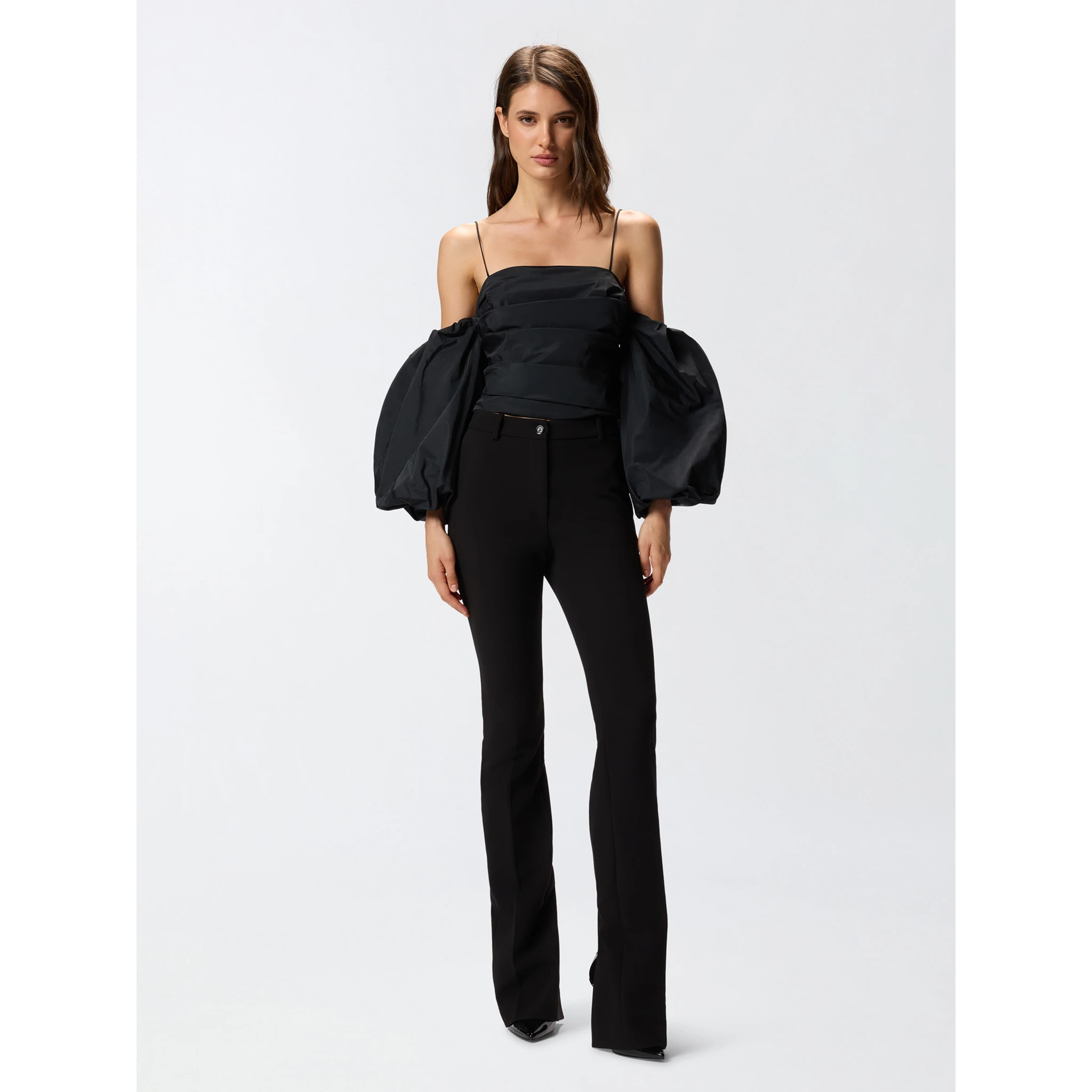 Balloon-sleeve draped top