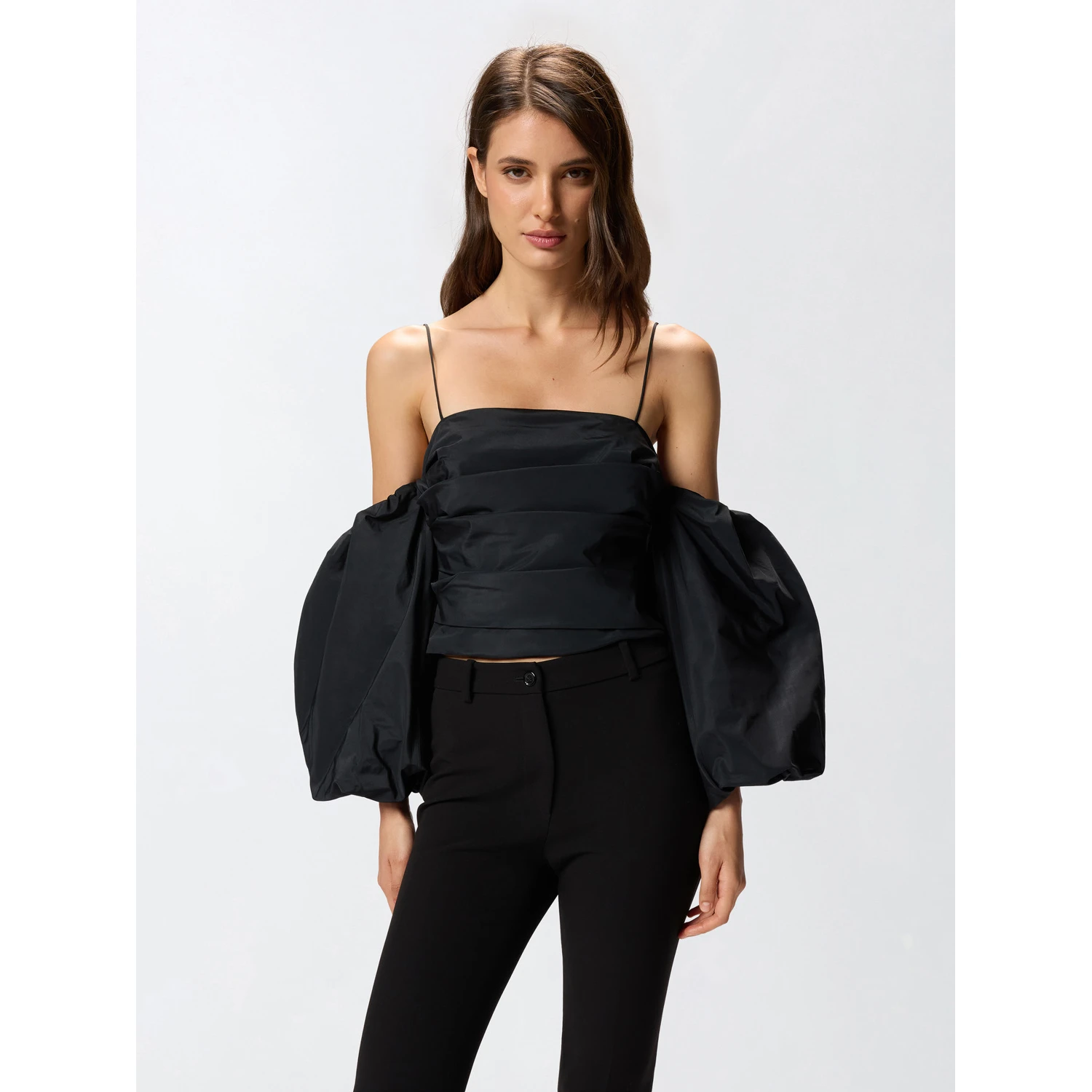 Balloon-sleeve draped top