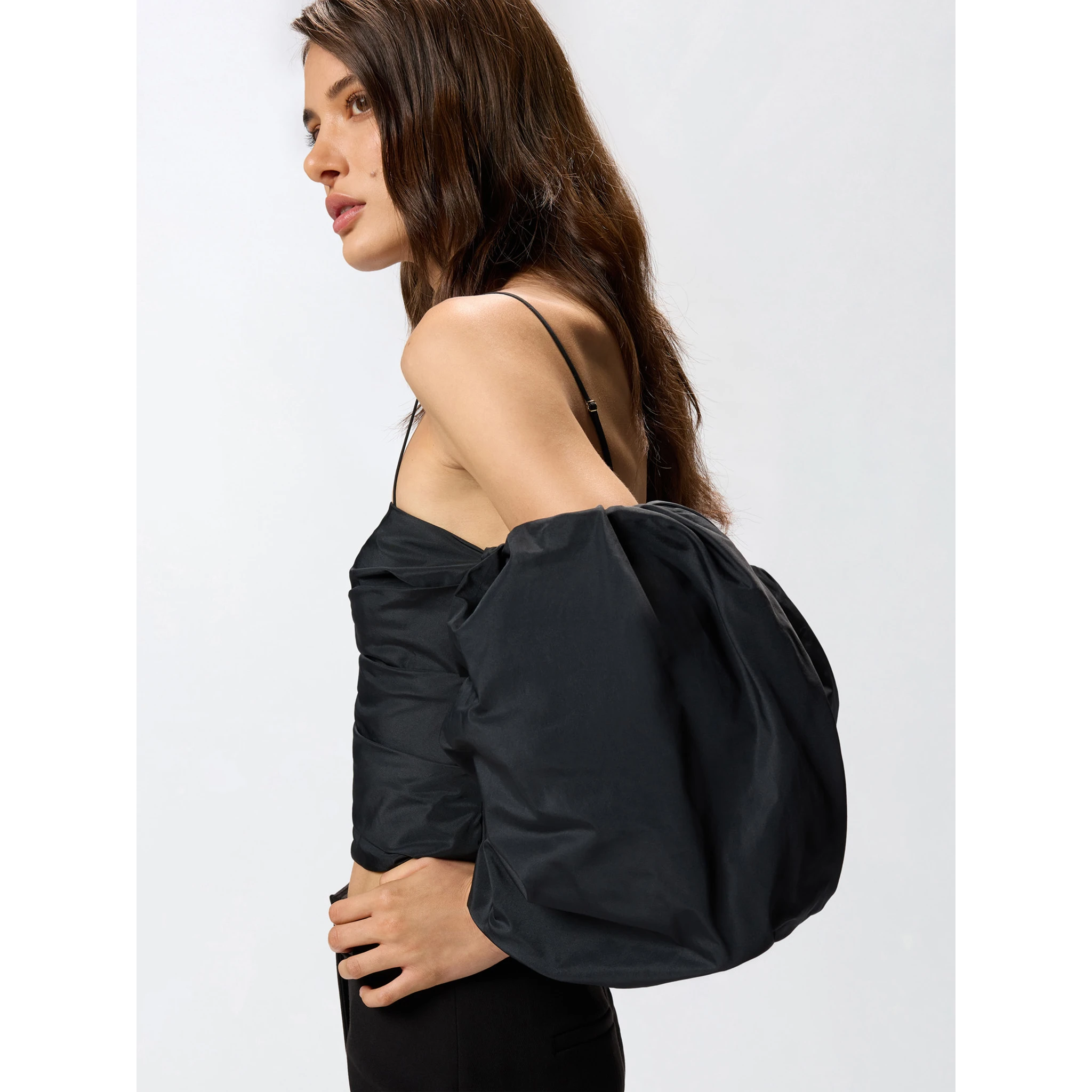 Balloon-sleeve draped top
