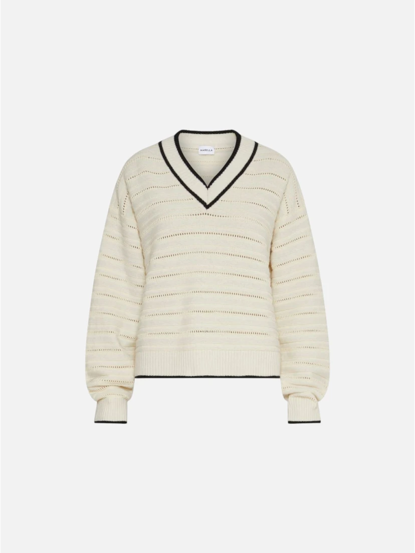 ribbed V-neck wool sweater
