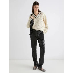 ribbed V-neck wool sweater