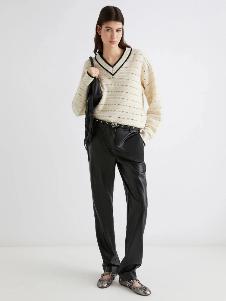 ribbed V-neck wool sweater alternative