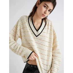 ribbed V-neck wool sweater