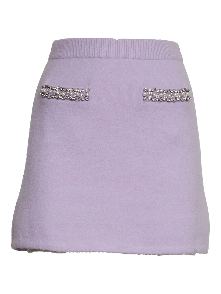 Lilac Crystal Trim Knit Skirt