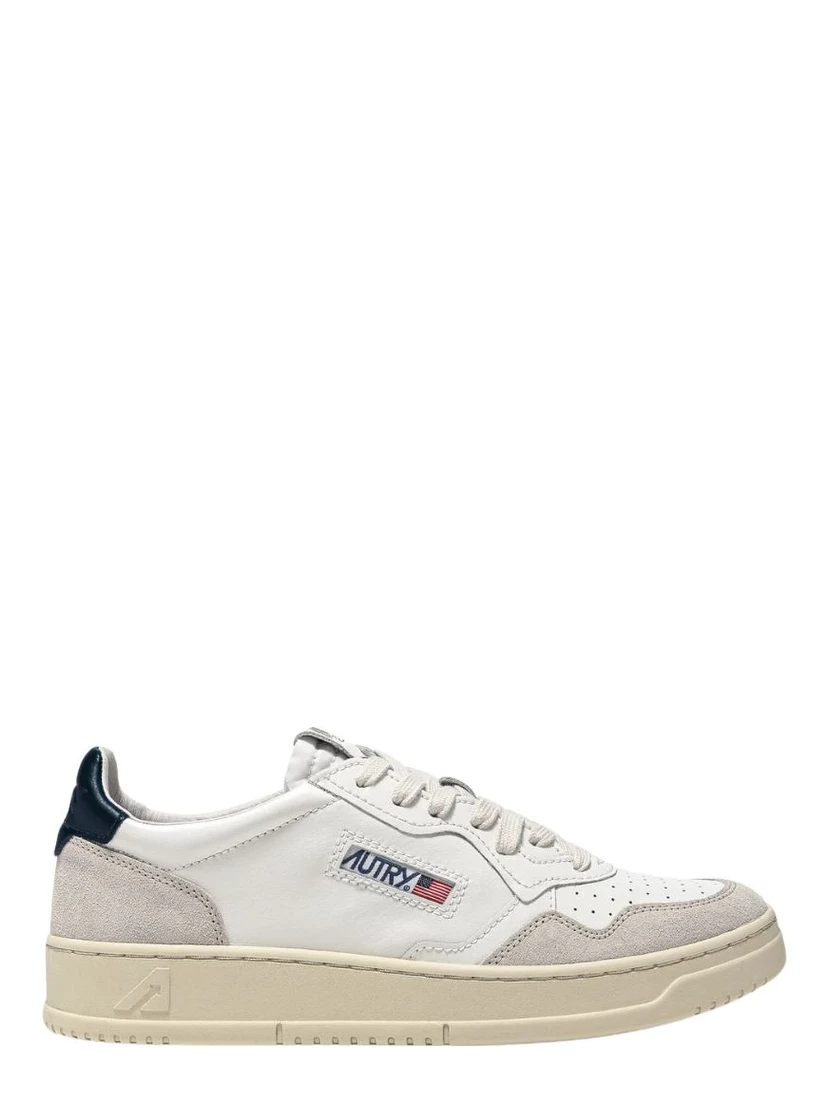 Sneakers Medalist Low In Pelle Bianca, Blu E Suede Beige