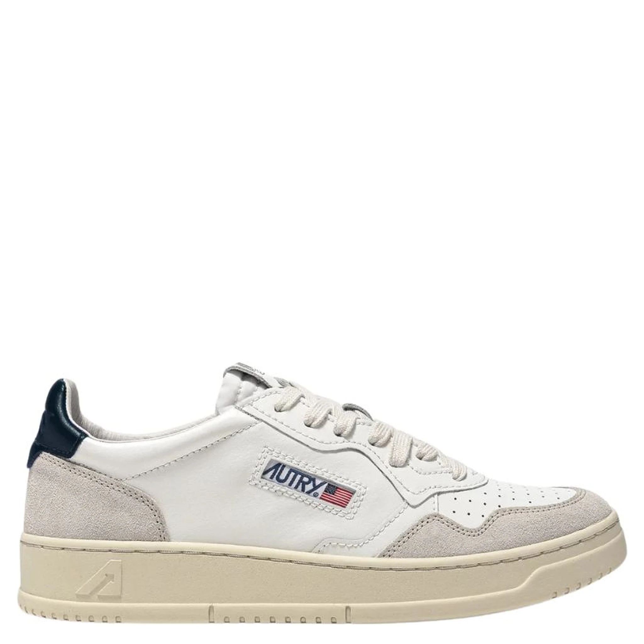 Sneakers Medalist Low In Pelle Bianca, Blu E Suede Beige