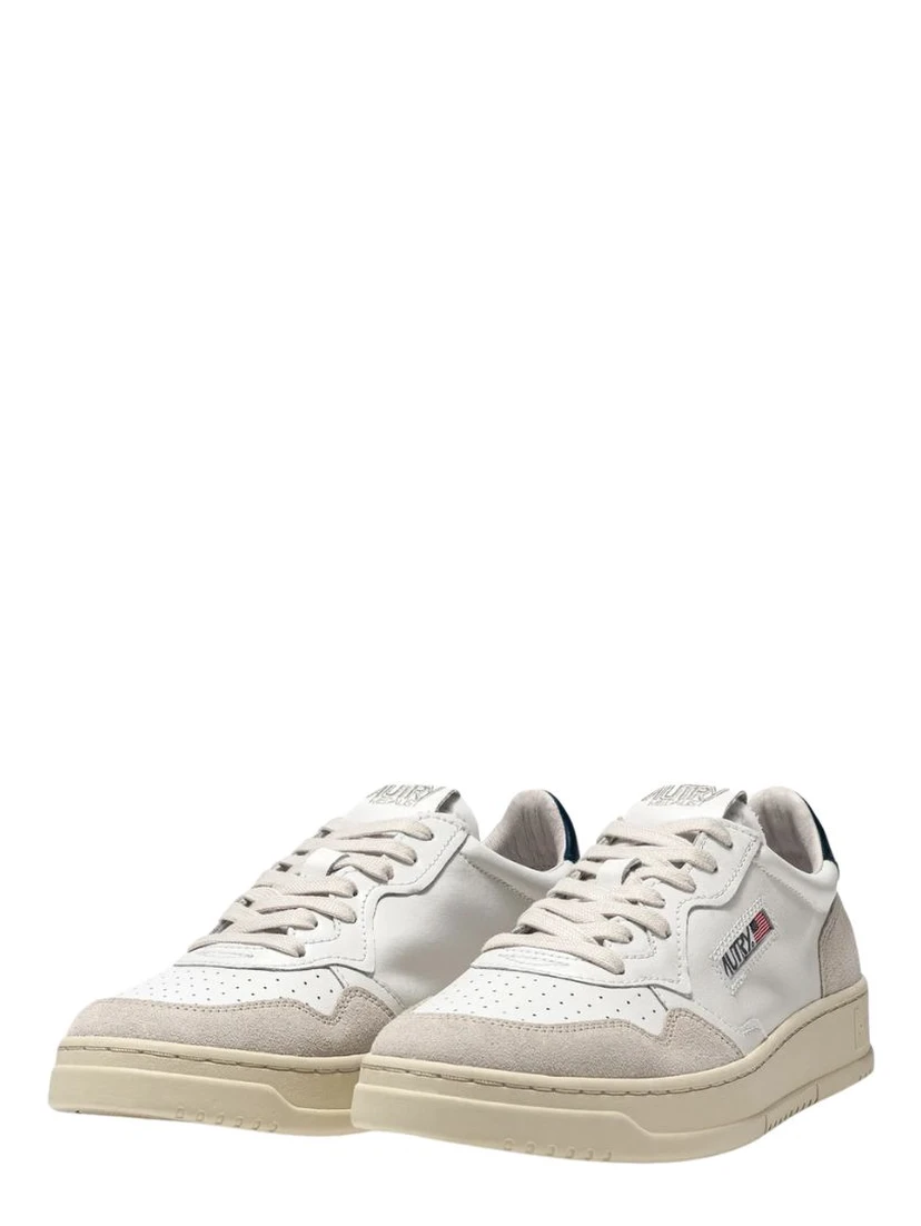 Sneakers Medalist Low In Pelle Bianca, Blu E Suede Beige