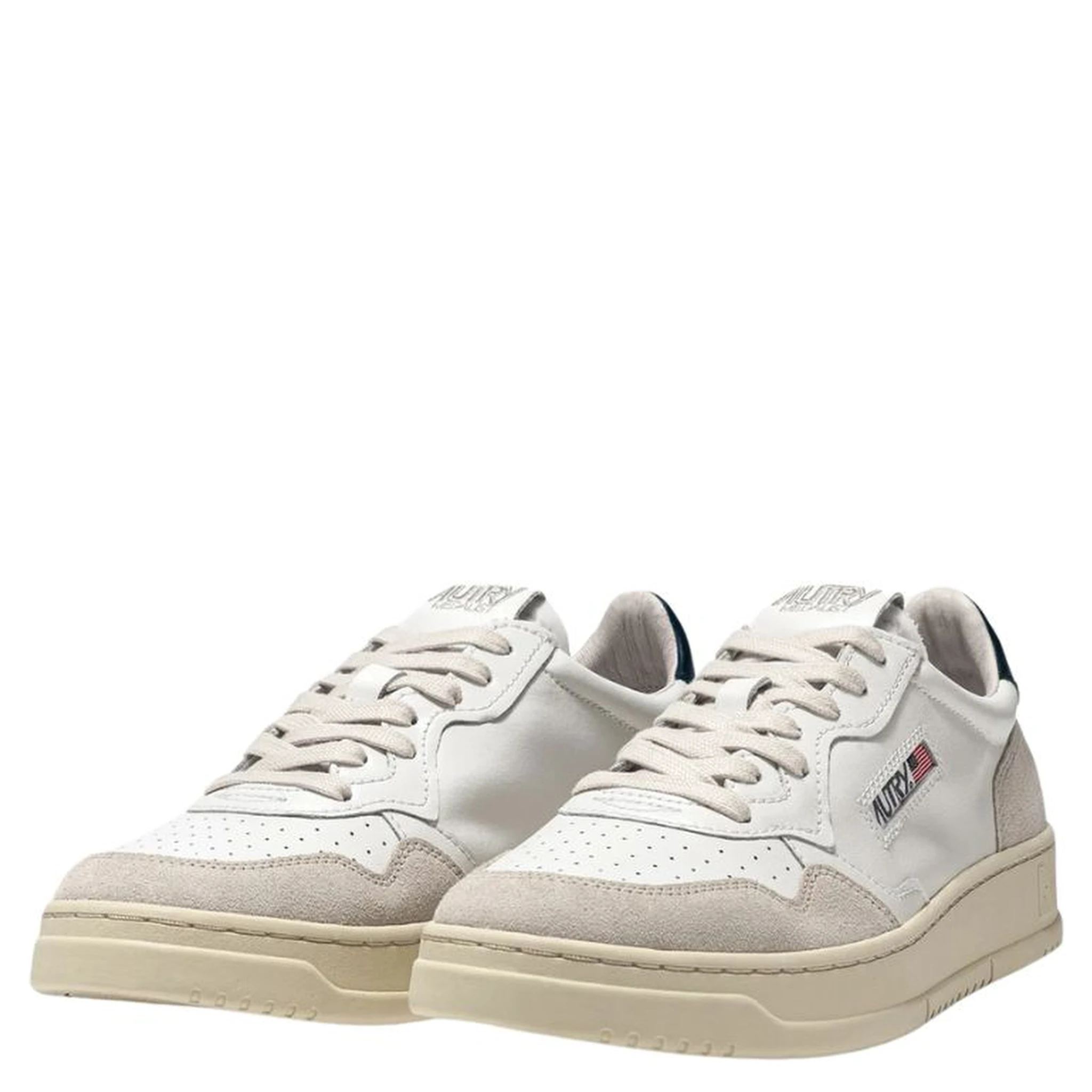 Sneakers Medalist Low In Pelle Bianca, Blu E Suede Beige