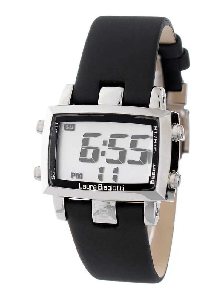 Black Leather Digital Watch