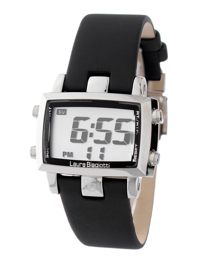 Black Leather Digital Watch