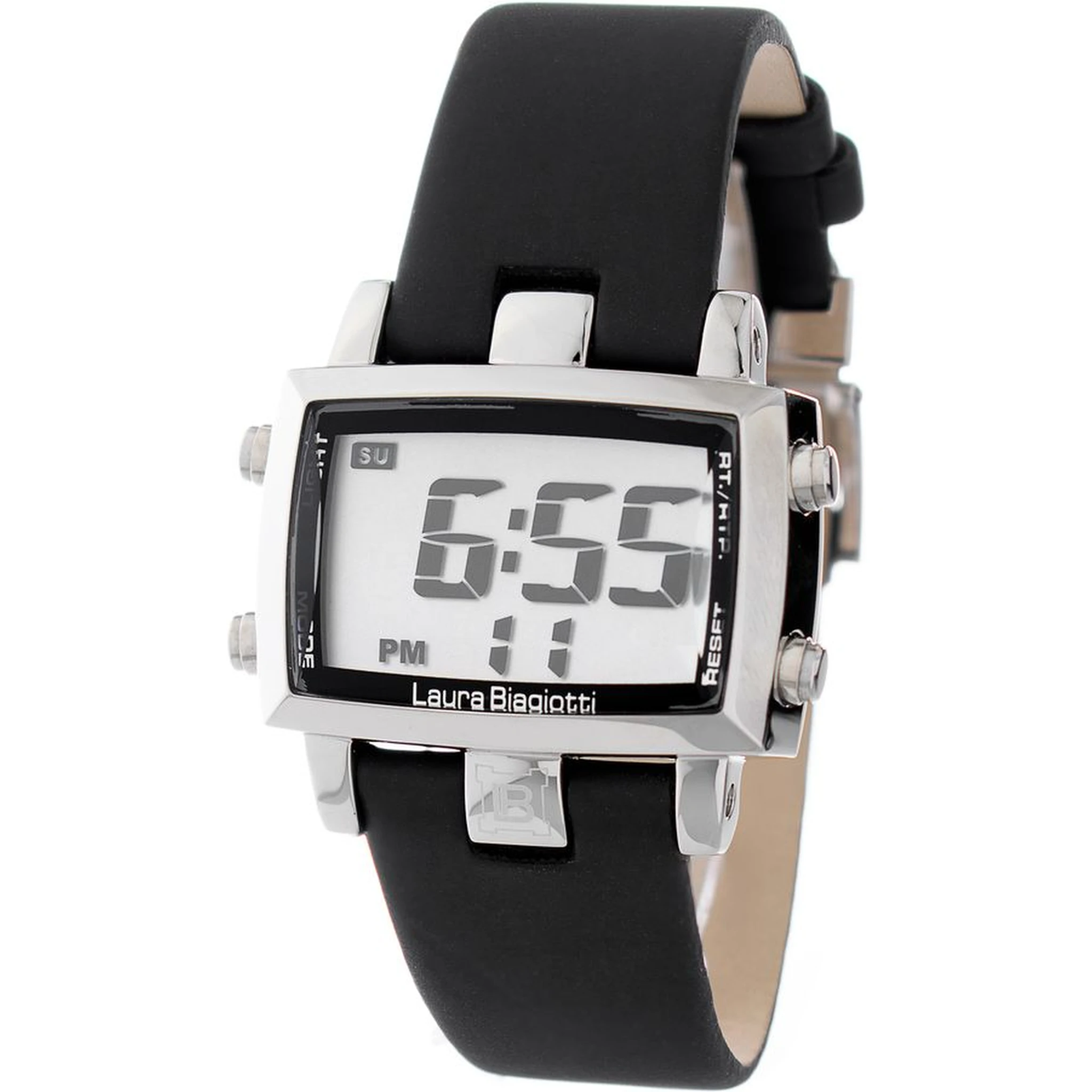 Black Leather Digital Watch