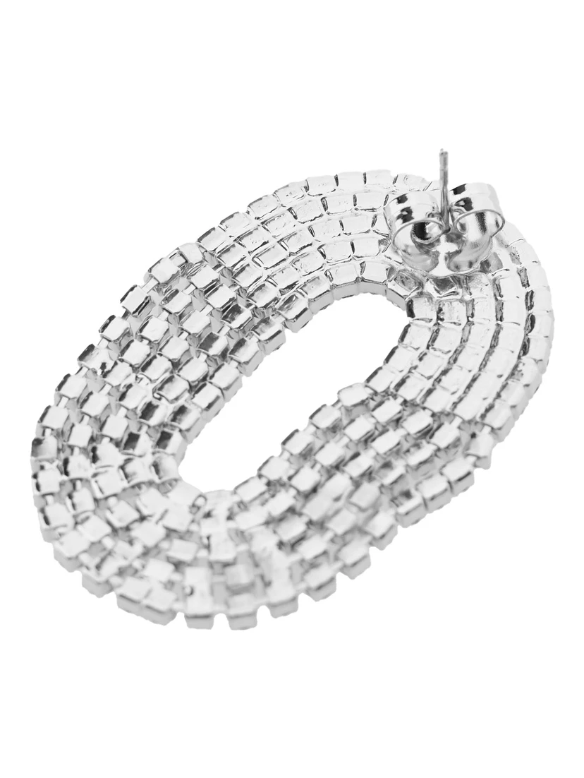 Liberty One Metallic Earings with Rear Closure and Oval Shape in Silver Pleated Brass Woman