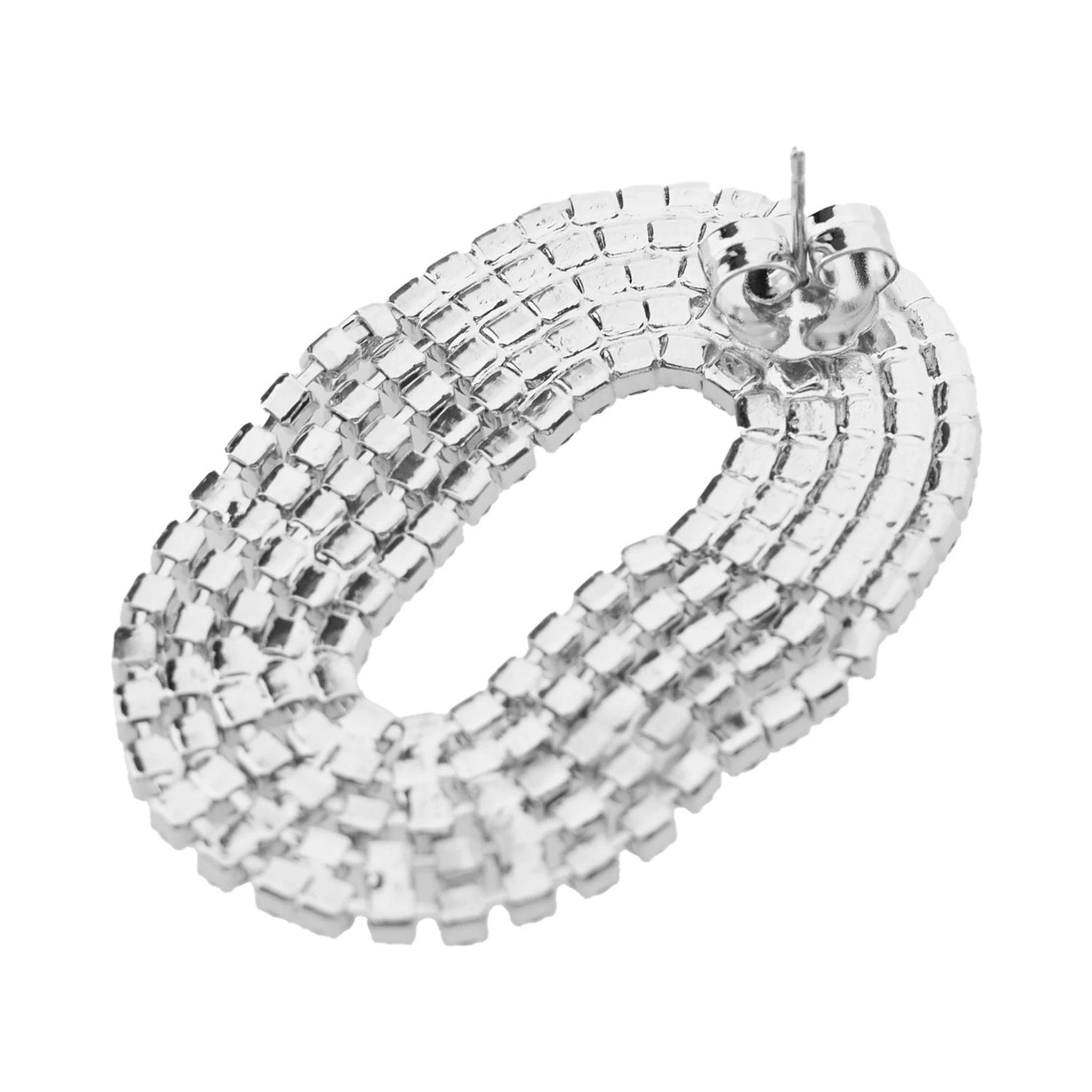 Liberty One Metallic Earings with Rear Closure and Oval Shape in Silver Pleated Brass Woman