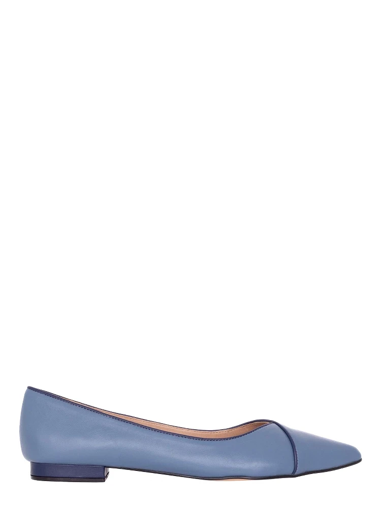 Blue Leather Ballerinas – Elegant Women’S Flat Shoes With Low Heel