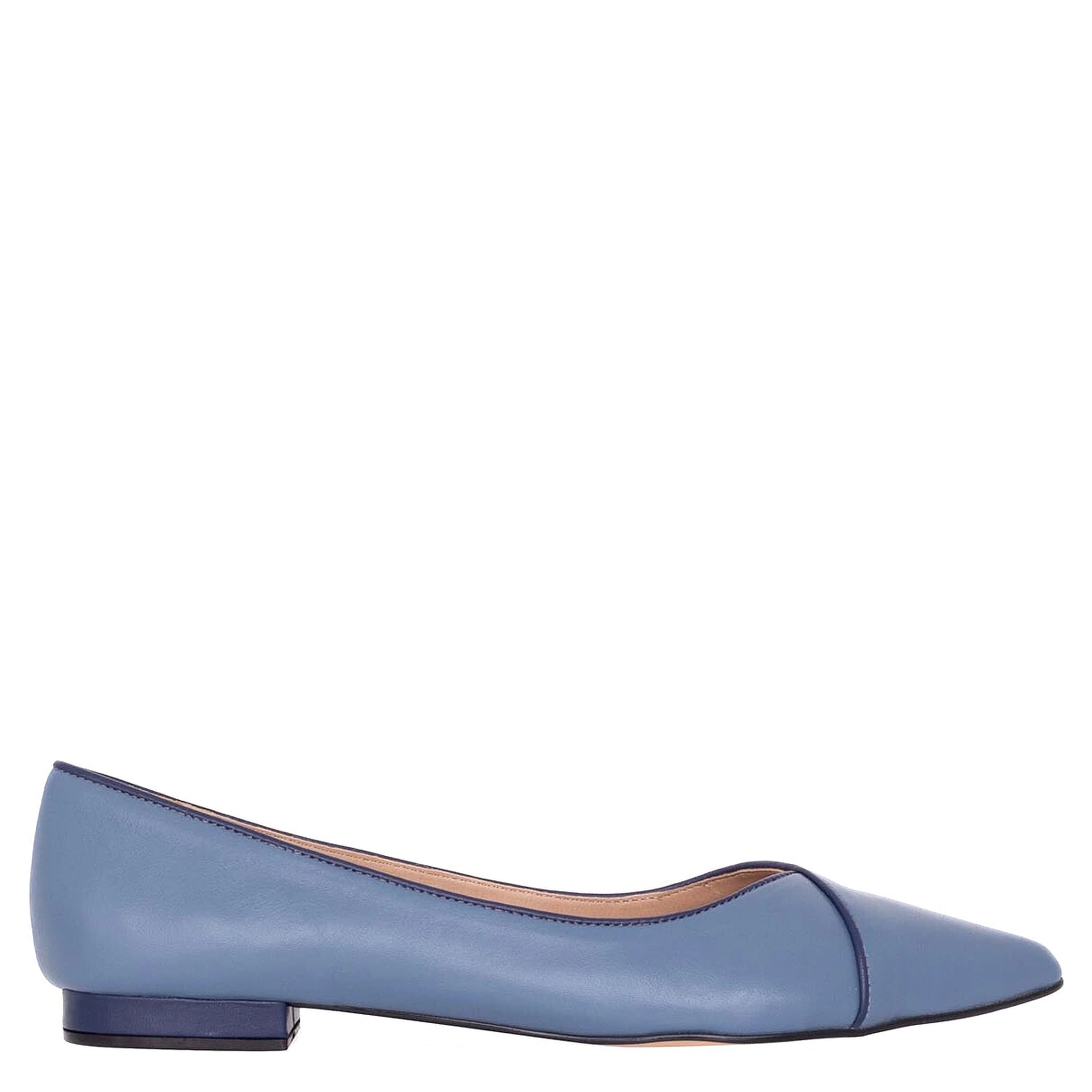 Blue Leather Ballerinas – Elegant Women’S Flat Shoes With Low Heel