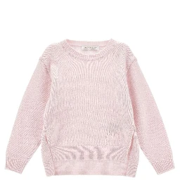 Pink Crew Neck Sweater with Splits in Wool Blend Girl